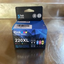 EZink 220XL 5 Pack Sealed- Black  x2, Cyan x1, Magenta x1, Yellow x1. Box open.  picture
