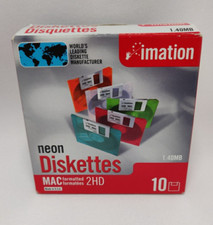 Imation Neon Diskettes MAC Formatted 2HD 1.40 MB 10 PACK Of 3.5 Floppy Open Box picture