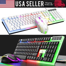 Rainbow RGB Full Size Backlit Keyboard Mouse Combo Set Wired Gaming Office Black picture