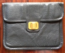 Juicy Couture Black Leather Gold Buckle Apple iPad Tablet Case Sleeve Clutch picture