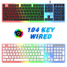 RGB Backlit Gaming Keyboard 104 Keys Spherical Keycaps Ergonomic USB Wired PC picture