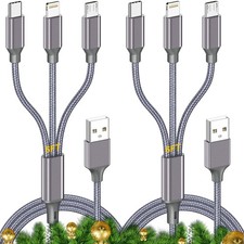 Multi Charging Cable (6ft 2Pack),3 in 1 USB 6 feet, Grey-6ft  picture