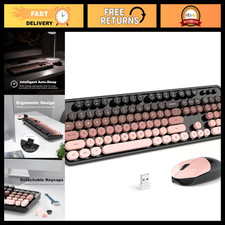 Wireless Keyboard and Mouse Combo, Retro Round Typewriter Style, 2.4G Plug & Pla picture