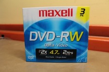 Maxell 4.7GB 2X DVD-RW Rewritable Video Data 3-Pack New Factory Sealed picture