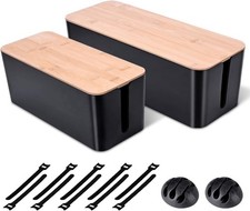 2 Pack Large Cable Management Box – Wooden Style Cord Organizer and Black picture