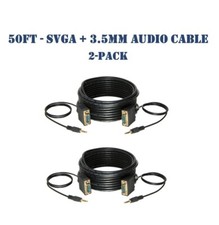 50FT SVGA Video Cable + 3.5mm Audio Aux Jack M/M PC Display Monitor Cord- 2-Pack picture