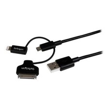 StarTech Lightning or 30-Pin Dock or Micro-USB to USB Cable - 1m, Black picture