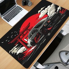 1pc Japanese Rubber Mouse Pad, Red Sunset Black Sports Car Design - Non-Slip O picture