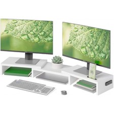 BONTEC Dual Monitor Stand Riser, Adjustable Length & Swivel 42.5 in, White picture