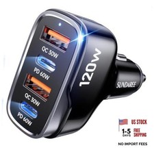 120W USB C Fast Car Charger PD60W/QC30W, 4-Ports Mutiple Car Charger Black picture
