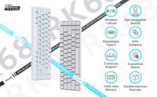 Royal Kludge RK68 White Wireless Swappable Keyboard Red Switch USB22_WRI picture