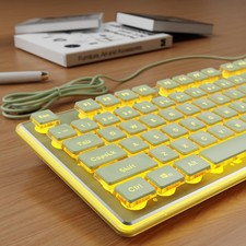 Green Full Size Wired Keyboard Warm Backlight Pudding Keycaps PC Laptop Mac picture