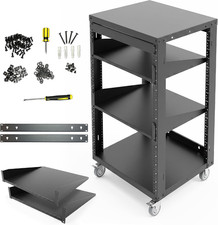 Axcessables 16U Open Frame Network & AV Rack with Caster Wheels, Two 2U Shelves, picture
