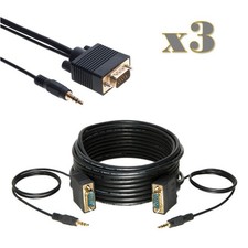 3-Pack - 50FT SVGA M/M + 3.5mm Aux Audio Cable Jack for Monitor, PC, Project TV picture