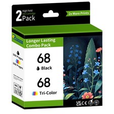 PTONPR 68 Ink Cartridges 2 Pack Replacement for HP'S 68 other, Black Tricolor picture