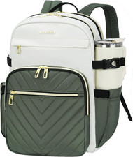 VANKEAN Laptop Backpack for Women (Beige-Army Green, 15.6 Inch) picture
