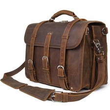 Polare Thick Full Grain Leather 16'' Briefcase Shoulder Messenger Bag For Men picture