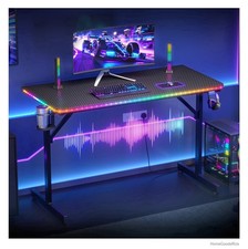 Gaming Desk 43.5 Inch LED Music Sync RGB T-Shape Carbon Fiber PC Computer Table picture