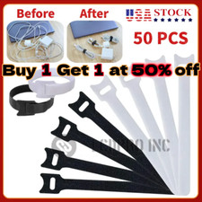 50 Pcs Cable Straps Black Wire Cord Hook Loop Ties Reusable Fastening Organizer picture