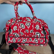 Vera Bradley Laptop Travel Bag Women Medium Red Poppy Floral Quilted Crossbody picture