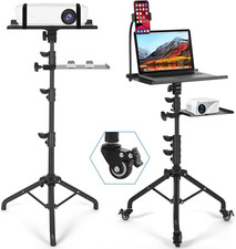 Laptop Tripod on Wheels with 2 Shelves | Portable Projector Floor Stand Adjustab picture