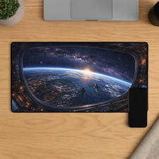 Space Station Earth View Desk Mat 16x32 Sci-Fi Mouse Pad XL Non-Slip picture