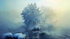 Landscape winter ice snow nature river mist frost blue Custom Gaming Mat Desk picture