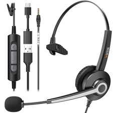 USB-A/USB C/3.5mm Jack 3-in-1 PC Headset, Wired & Noise with Noise-Cancelling... picture