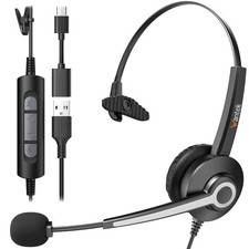 Wantek Monaural Corded USB Headsets with Noise UC681, Dark Black picture