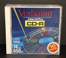 Verbatim Data Life Plus CD-R 74 Min 650 mb 10 Pack With Jewel Cases New Sealed picture