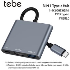 Tebe 3 IN 1 USB Hub Adapter USB-C to 4K 60hz HDMI-compatible USB 3.0 100W PD Fas picture