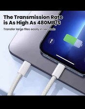 3 USB-C to USB-C Braided Fast Charging Data Cable, White, 1m, 1:1 Cable picture