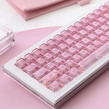 115 PCS Frosted Clear Transparent Keycaps Pink Crystal Cherry Profile MX Board picture