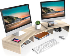 FITUEYES Dual Monitor Stand Riser, Adjustable Length and Angle, Oak | Wooden 3-S picture