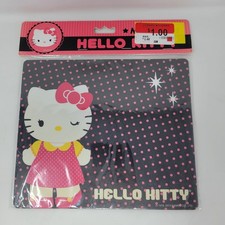 Hello Kitty Sanrio Mouse Pad Black Pink Polka Dot Winking 2013 Sakar NIP picture