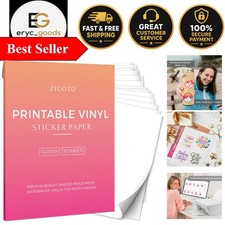 Durable Water-Resistant Printable Vinyl Sticker Paper - 15 Glossy Sheets 8.5x11 picture