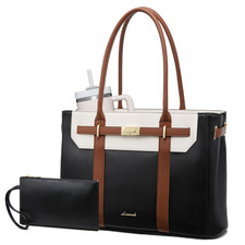 LOVEVOOK Laptop Tote Bag for Women, 2-in-1 Work 15.6 Inch, Black-white-brown picture