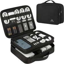 Electronics Organizer Travel Case Cable Bag for Cords Charger Phone Tablet Black picture