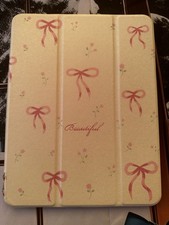 Pink Beige Floral Bow Folding Folio Case for iPad 10 Synthetic Leather Stand picture