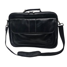 Black Faux Leather Laptop Briefcase Messenger Bag Professional Bag 15x12x6in picture
