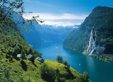 Landscape norway mountains fjord seven sisters waterfall Custom Gaming Mat Desk picture