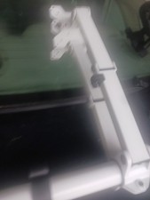 White dual monitor desk mount arm picture