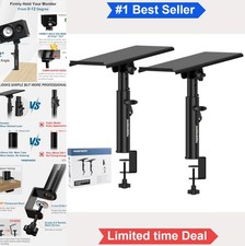 Pair Studio Monitor Stands Desk Clamp Height Adjustable 10.4 to 15.4 Inch Tilt picture