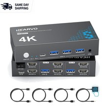 Heravo 4K@60Hz HDMI KVM Switch - Dual Monitor for 2 PCs with Remote Control picture