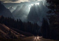 Landscape nature photography mountains sunrise dirt road Custom Gaming Mat Desk picture