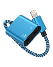 iPhone Headphone Adapter with Charge 2-in-1 Lightning to 3.5mm Female Blue  picture