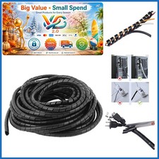 Black Spiral Cable Wrap 1/4 Inch 45 Ft Cord Cover Wire Organizer Sleeve picture