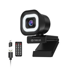 TOALLIN 4K PDAF Webcam,Built-in Ring Light & Remote,Dual Mics,Wide Compatibility picture