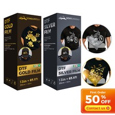 QOMOLANGMA 13in x 65.6ft DTF Gold/Silver Foil Film Roll,Cold Peel US Stock picture