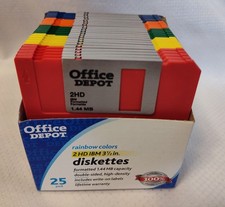 25 Vintage Office Depot Unused Computer Floppy Disks*Rainbow Colors*Open Box* picture